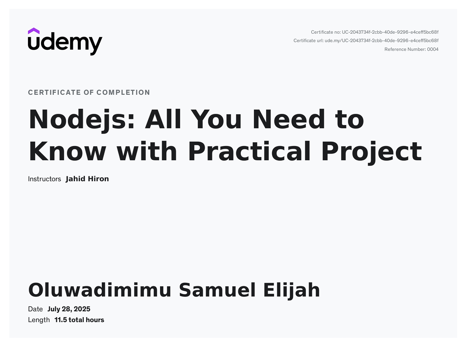 Nodejs All You Need to Know with Practical Project: Udemy